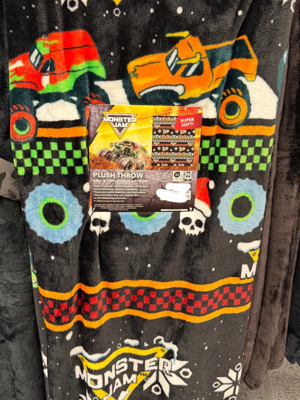 Monster Jam Kids Plush Throw Blanket - Black with Colorful Truck Graphics